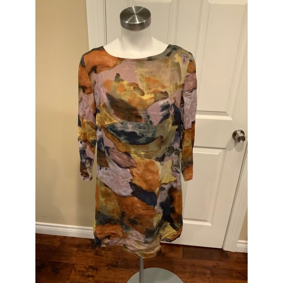 Maeve Purple & Brown Watercolor Splatter Print Short Sleeve Mini Dress, Size S - Picture 1 of 5